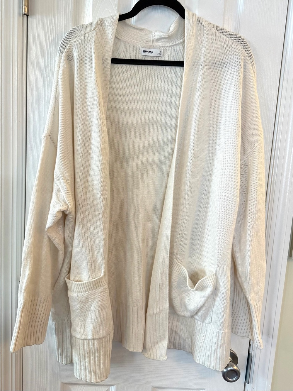 Sonoma 2X Cream Oversized Open Front Cardigan Sweater Pockets Plus Size